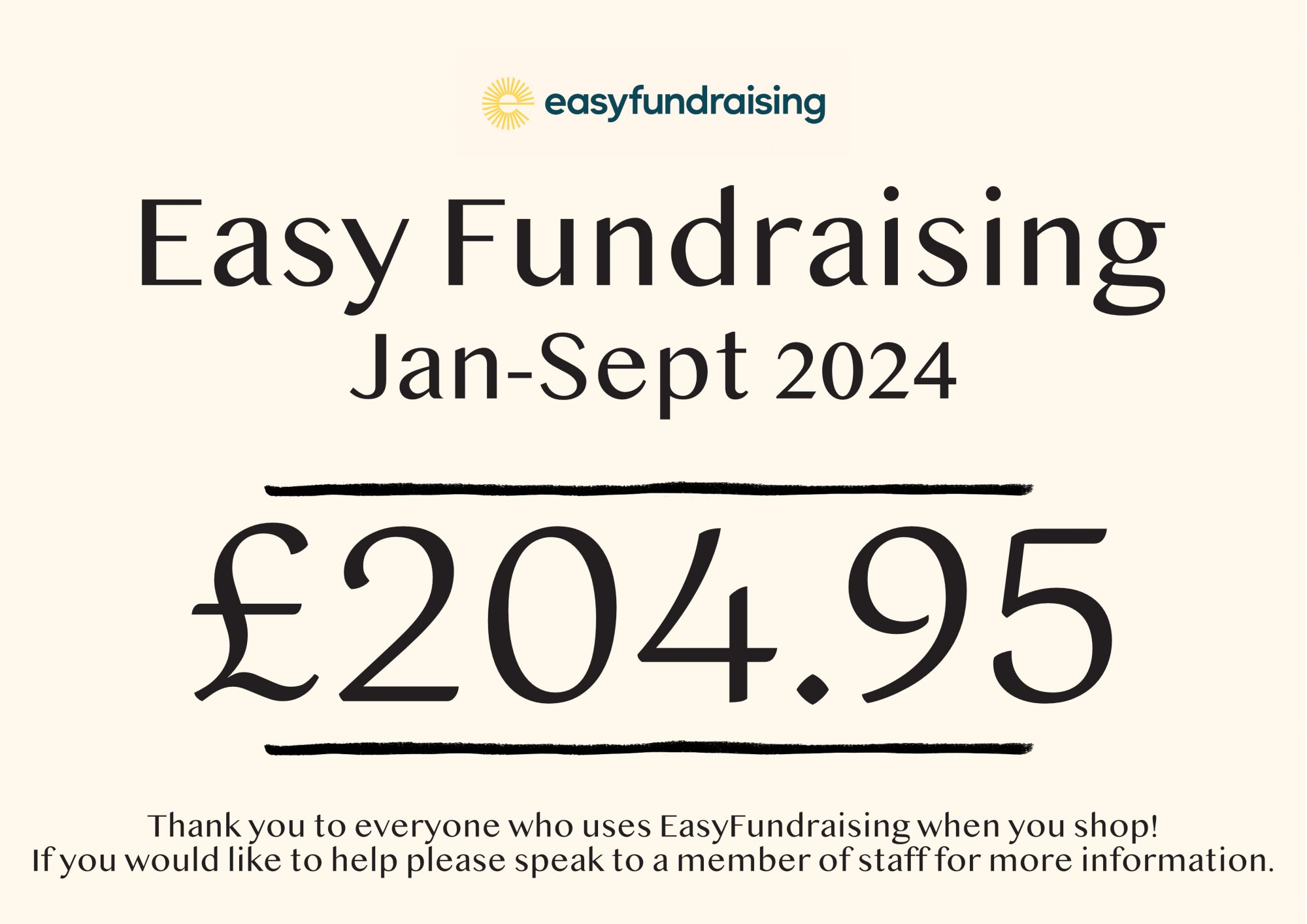 Easy Fundraising - Jan-Sept - £204.95